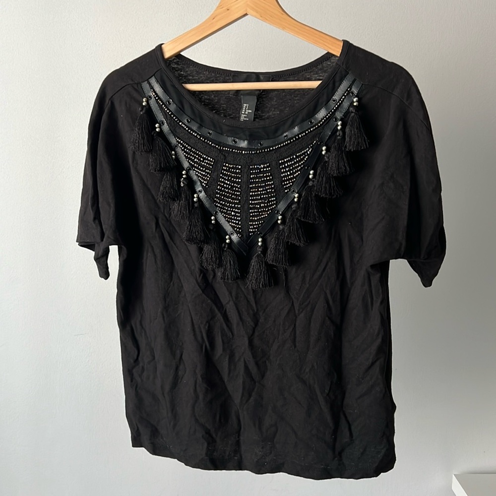 H&M tassel T-shirt black S